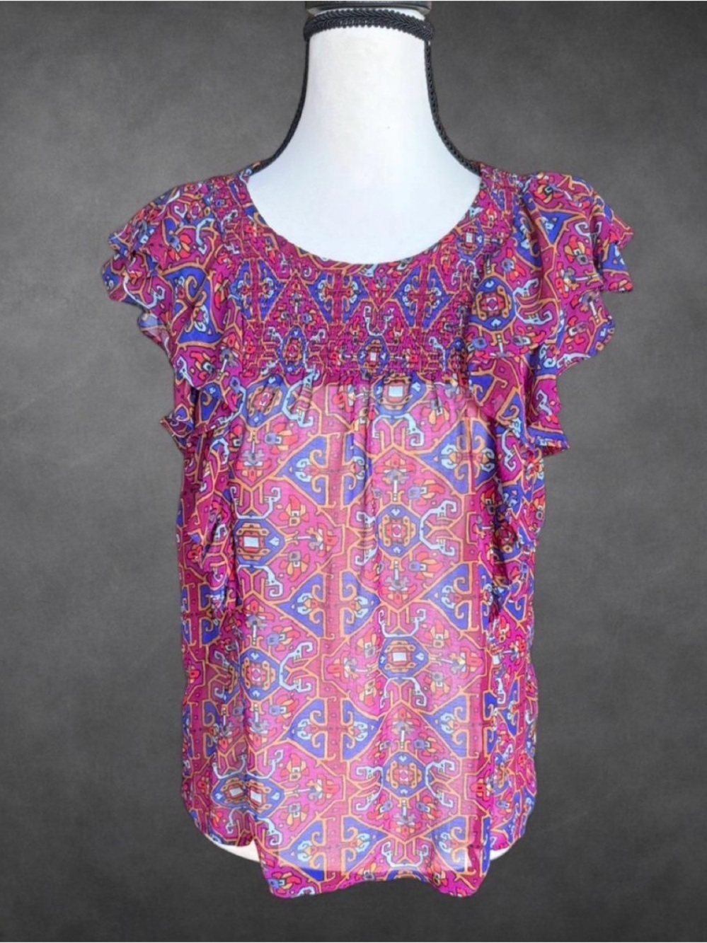 Anthropologie Meadow Rue Printed Flutter Sleeve Blouse - US 2